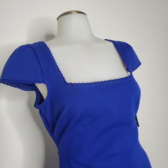 NEW | Lulu's | Blue " Serena " Bodycon Short Sleeve Open Back Dress - Picture 5 of 12